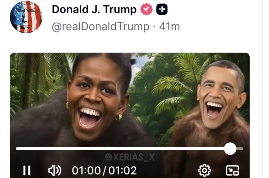 Backlash As Trump Posts ‘Racist’ AI Video Depicting Obamas As Monkeys
